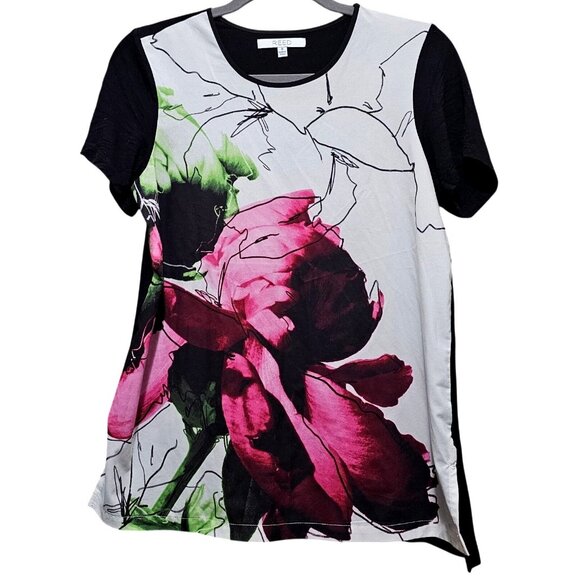 Reed Women's Short-Sleeve Floral Print Tunic Top Black & Multicolor Size S - Picture 1 of 8